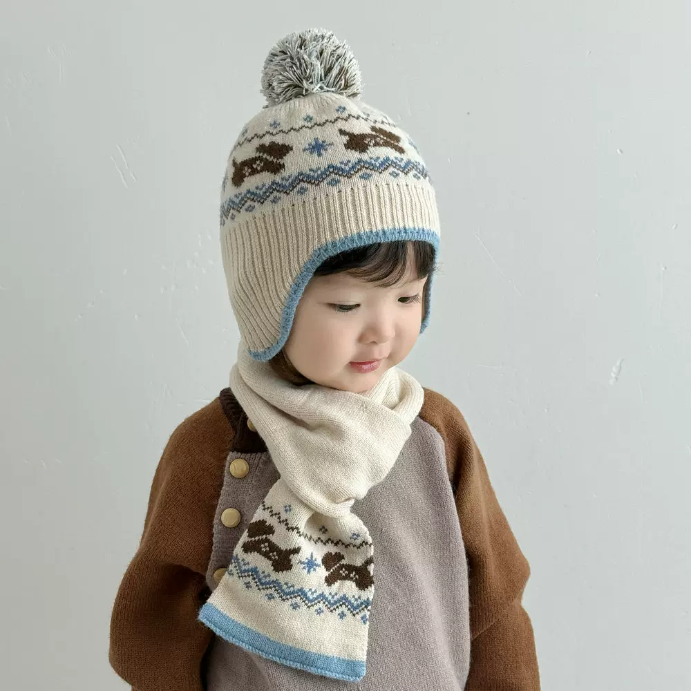 新款秋冬季儿童帽子围巾二件套防风保暖针织帽韩版小孩儿冷帽