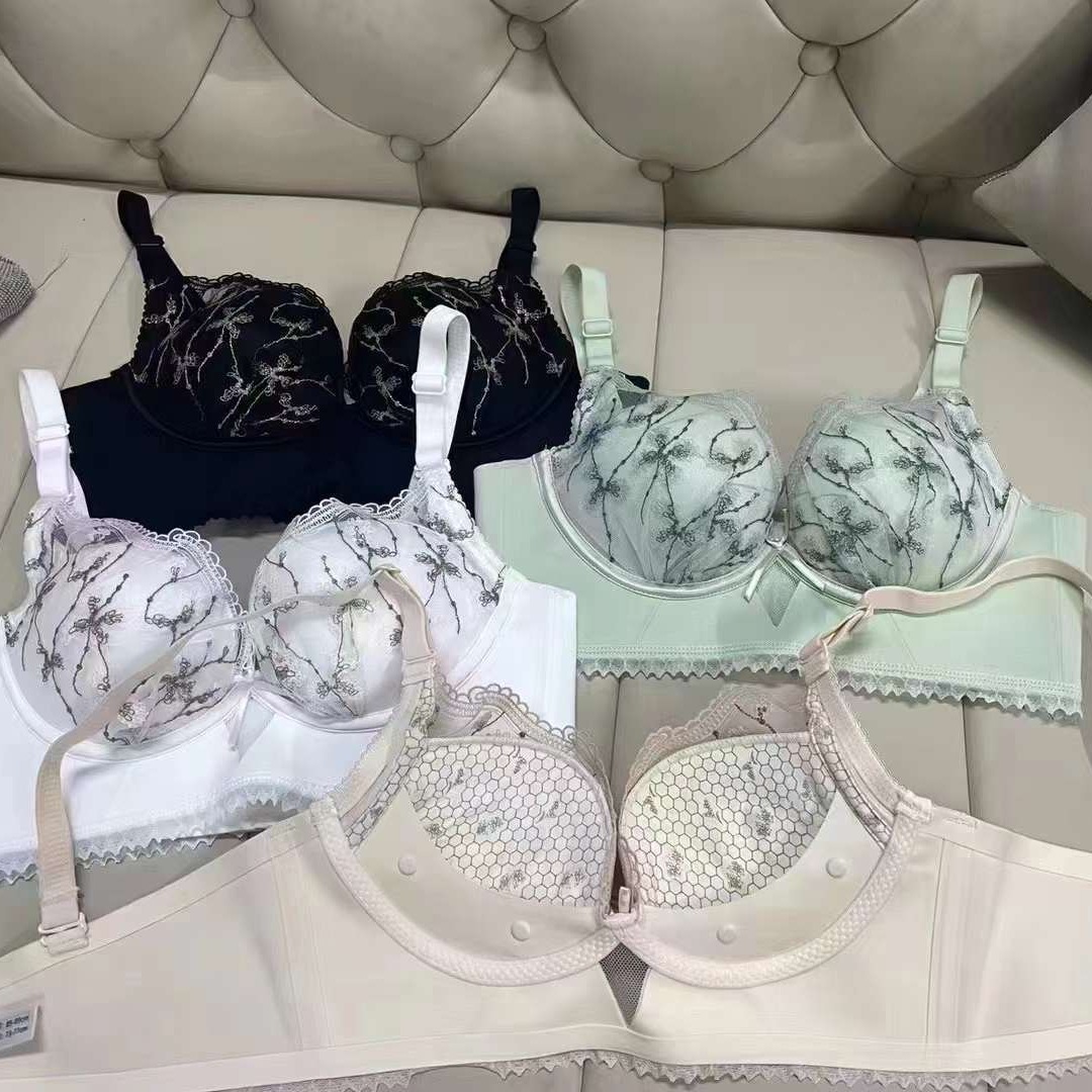 Nuevo sujetador de alta calidad de moda de encaje jacquard transpirable y cómodo ajuste lateral de pecho de cuatro botones ropa interior mujer