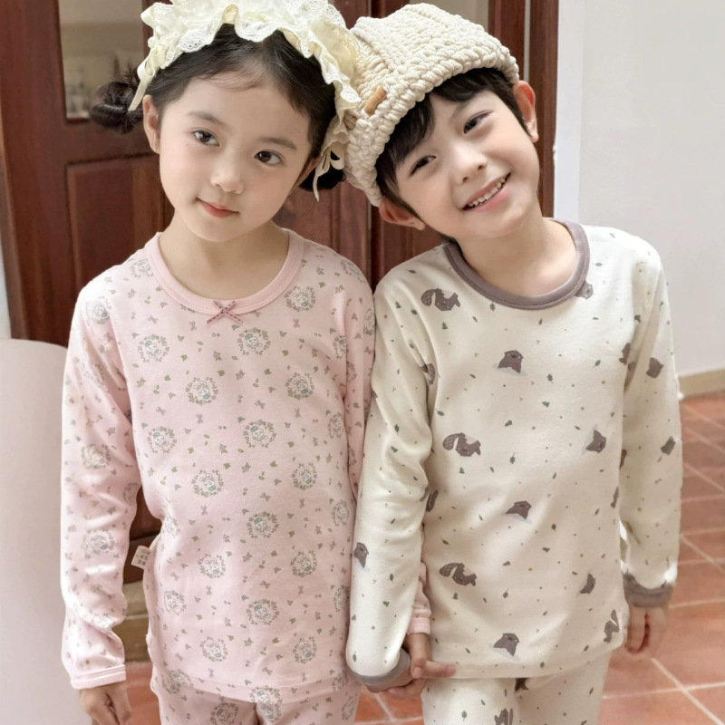 Tangmi Cat Autumn and Winter 2026 Class a Boys and Girls Thermal Underwear Pure Cotton Children's Underwear Set