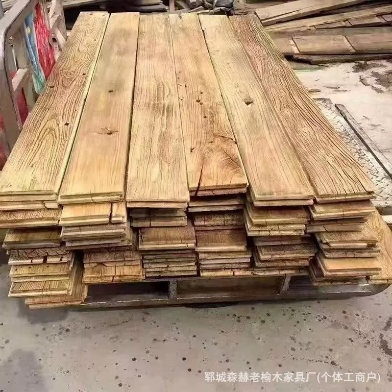 酒店装修风化老榆木旧木板风化大板楼梯装修吧台墙板地板茶台茶桌