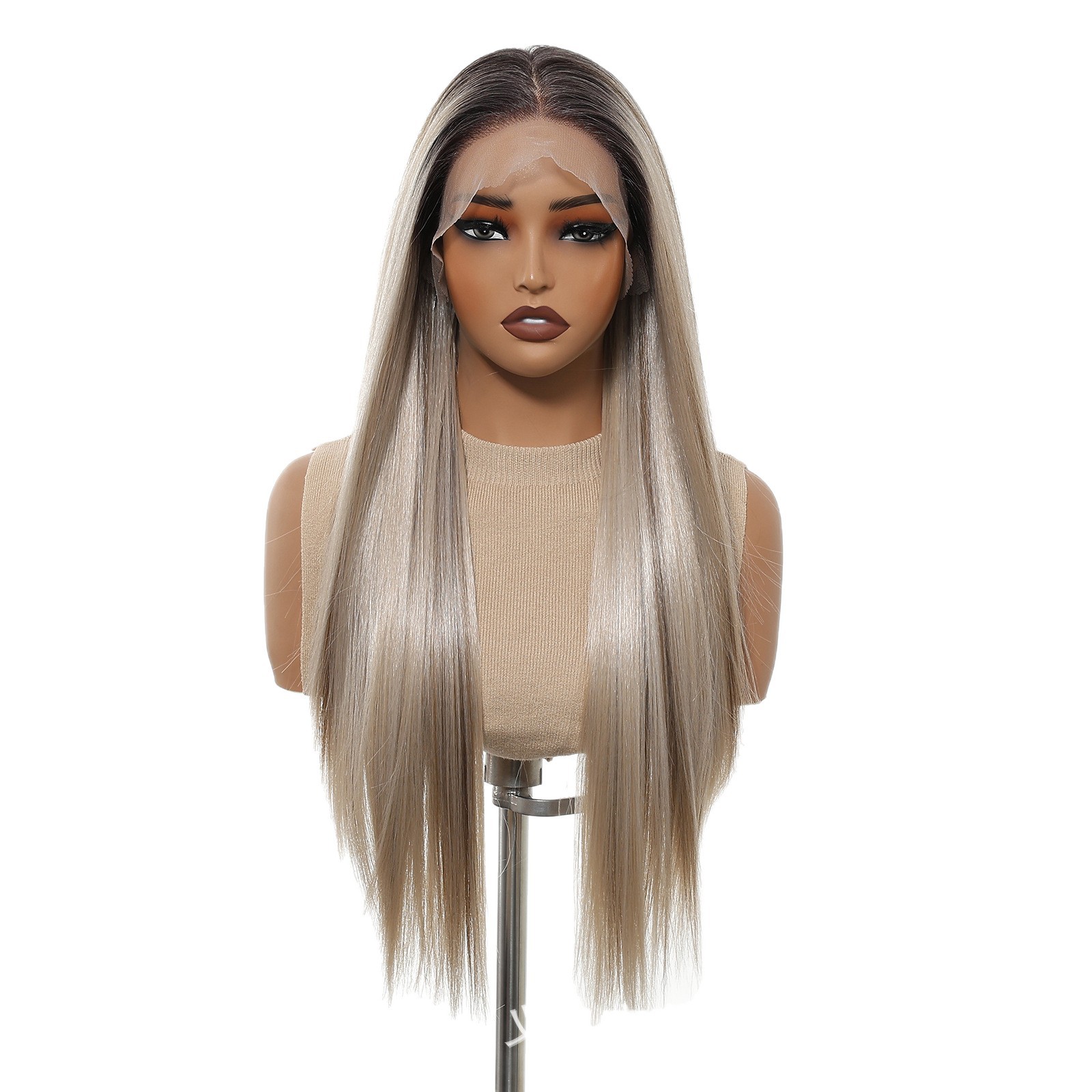 Transfronterizos Europa y Estados Unidos gran área peluca de encaje mujer cosida casual gradiente ruido cabello largo recto realista transpirable