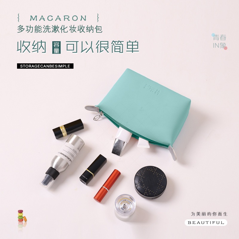 Bolsa de maquillaje bolsa de almacenamiento bolsas de bolsas de pellizco de piel pu bolsa de almacenamiento portátil simple bolsa de maquillaje plegable macarón impermeable
