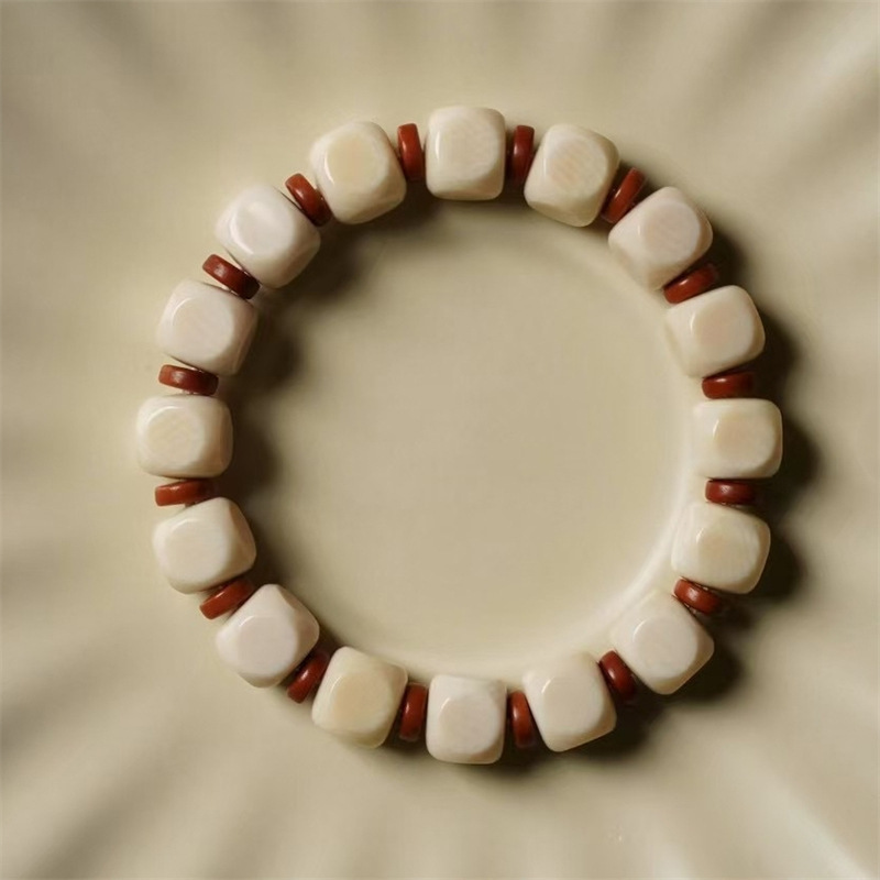 天然5A猛犸象牙六方牙雕女佛珠手串男六方单圈手珠文玩手串情侣