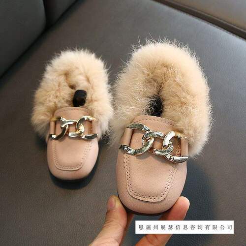 Autumn/Winter New Women and Children's Plush Shoes Baby Fleece Bean Princess Shoes Soft Sole Children's Warm Cotton Shoes