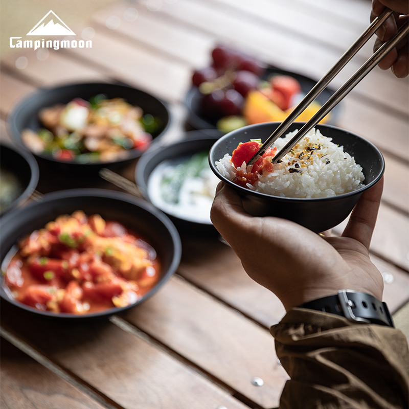 Coman BKS395 negro de acero inoxidable Chapado en titanio portátil acampar al aire libre barbacoa plato vajilla traje