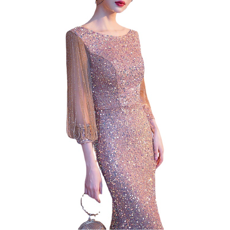Vestido de noche de sirena para mujer, primavera 2025, elegante vestido de lentejuelas para banquete, actuación, presentadora, estilo ajustado. image 1