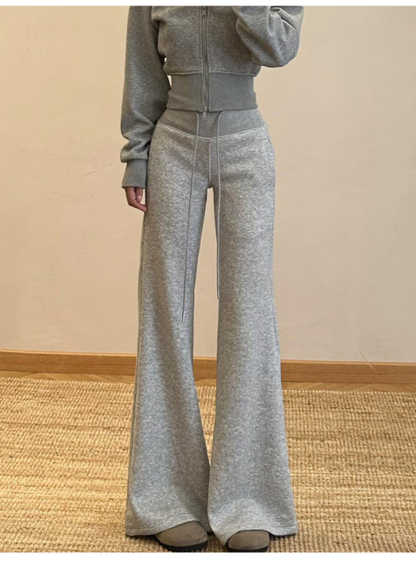 灰色运动微喇裤女春秋季2025新款小个子高腰垂感显瘦休闲喇叭裤子|undefined