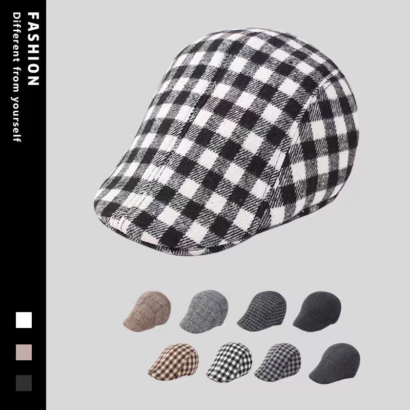 Houndstooth Beret Autumn and Winter New British Retro Forward Cap Korean Style Fashion All-match Casual Cap Director