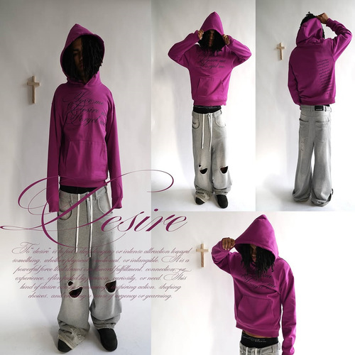 European and American long-sleeved hooded sweatshirt with dark retro punk print, Y2K street fashion, Instagram style.