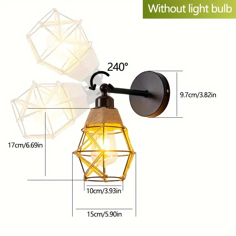 Retro industrial americano lámpara de pared de viento sala de estar balcón sala de estar estudio lámpara de cáñamo lámpara de cabeza única led