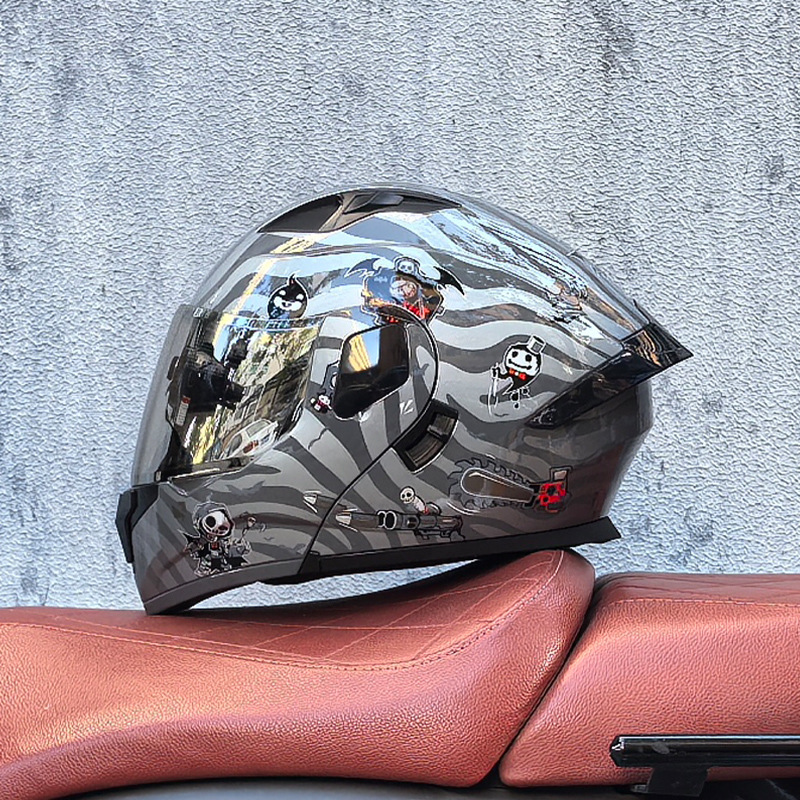 Orz casco de carcasa pequeña casco de cara a cara casco de motocicleta locomotora de doble lente hombres y mujeres de cuatro estaciones casco de crucero grande