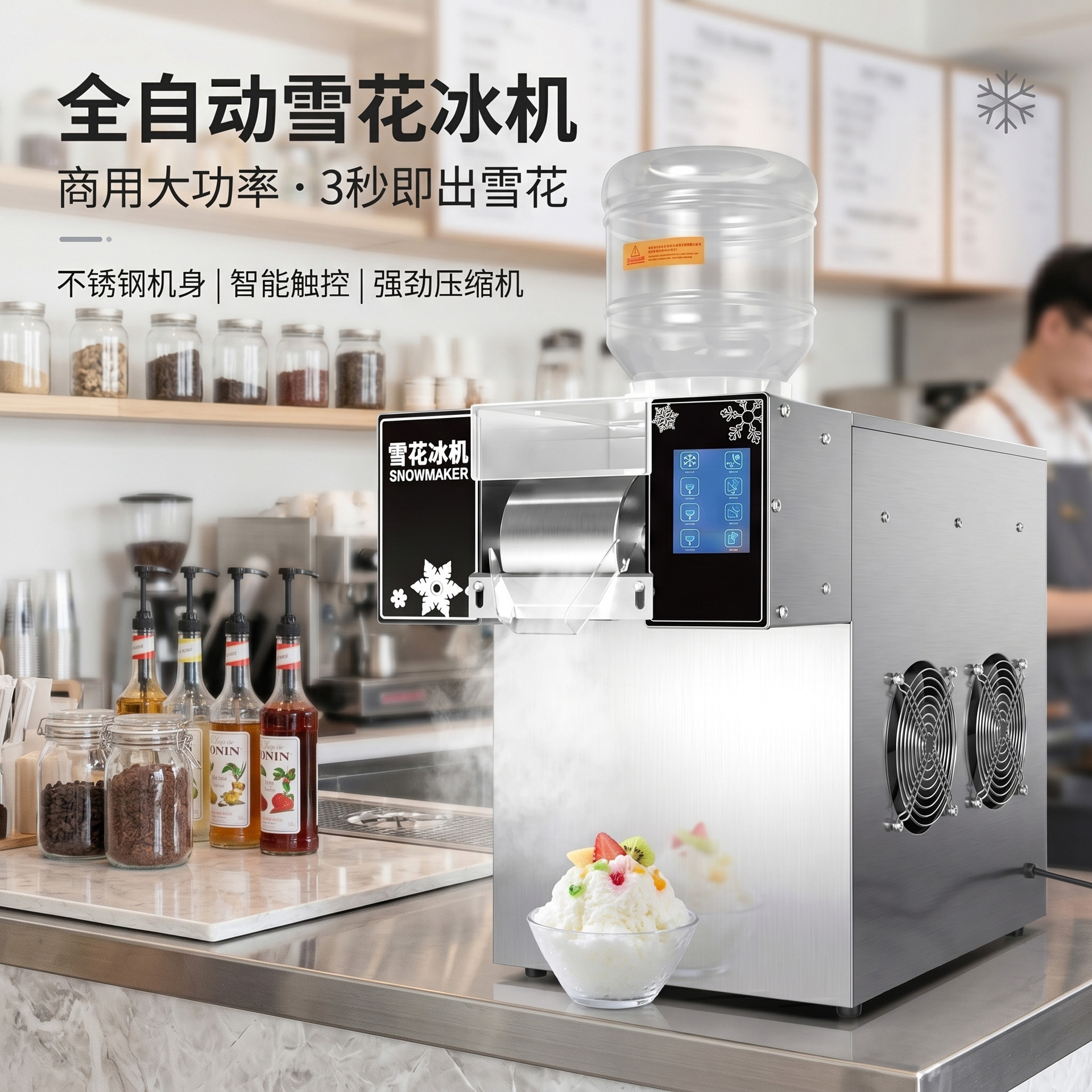 Máquina de hielo comercial de alta potencia, máquina de hielo totalmente automática, rompehielos rápidos, tienda de té con leche, fabricante de máquinas de hielo de nieve venta directa image 1