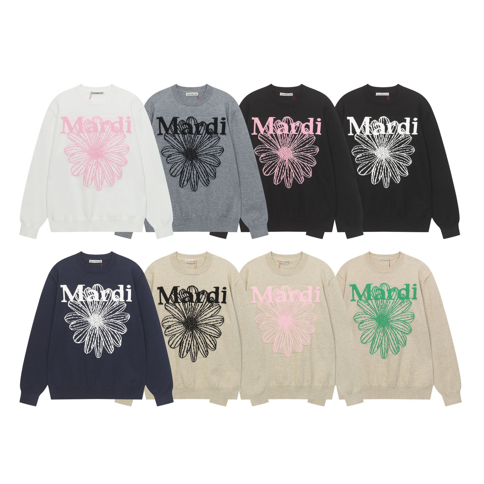 25S Cross-Border Korean Trendy Brand Mardi Daisy Knitwear Women's Jacquard Round Neck Knitwear Top Gold and Silver Same Style