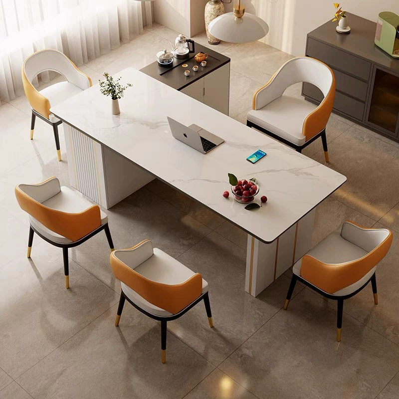 Современный простой сланцевый чайный столик и стул, комбинированный офисный чайный столик, интегрированный набор легкого роскошного чайного столика, разделенный островной стол