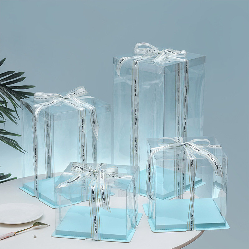 파란색 배경의 정사각형 투명 커버 4inch 바비 29 높이(23-27cm 곰에 적합), 투명 유체 곰 포장 상자