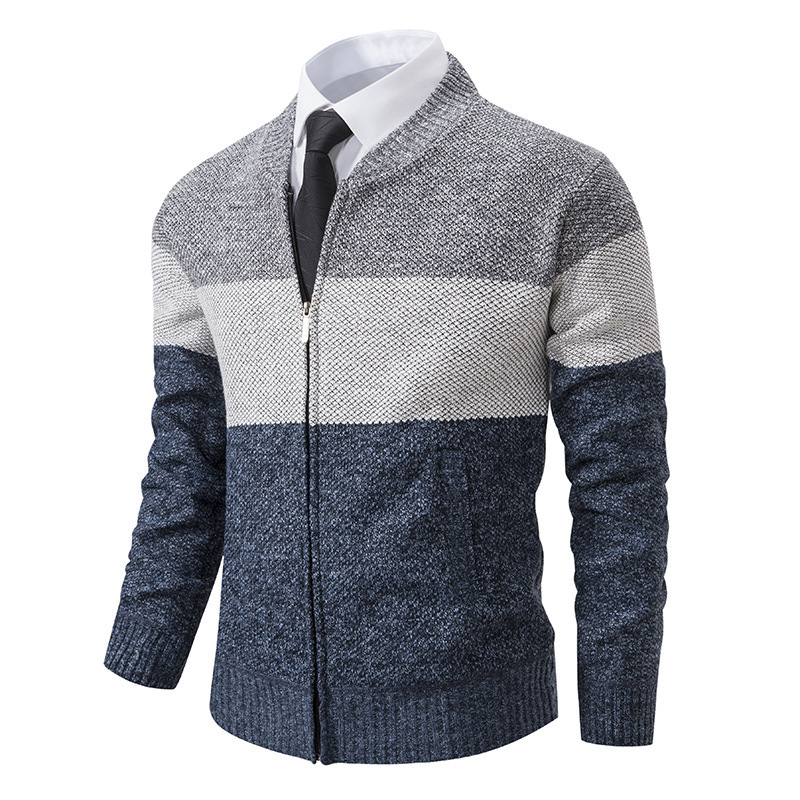 2024 Neuer Herbst/Winter-Plüsch-verdickter großer Pullovermantel mit Stehkragen und Farbblock-Strickjacke für Männer_voghion.com