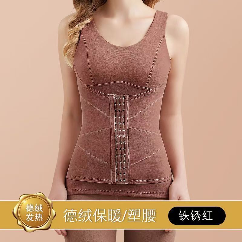 Chaleco térmico de terciopelo alemán autocalentable de otoño e invierno para mujer con almohadilla para el pecho para moldear el cuerpo, abotonamiento, ropa interior térmica para el abdomen, ropa de base gruesa