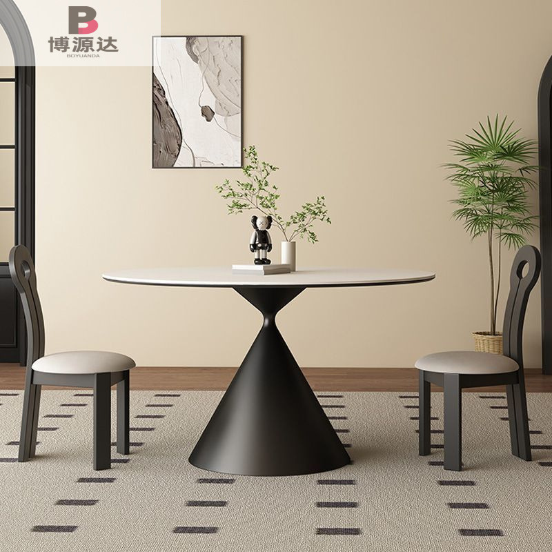 Vintage Round Rock Plate Dining Table and Chair Home French Dining Table High-end Small Apartment Italian Style Minimalist Modern Simple Round Table
