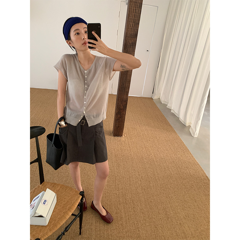 [Clearance, No Returns] Wool Blend Short-Sleeve Cardigan for Women, Spring/Summer Single-Button Gentle Style Top 1205