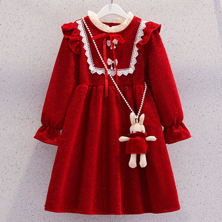 Girls Red dress Autumn and Winter New Arrival Western Style Children Princess Dress Christmas Girls New Year Dress New Year Dress Girls Red dress Autumn and Winter New Arrival Western Style Children Princess Dress Christmas Girls New Year Dress New Year Dress