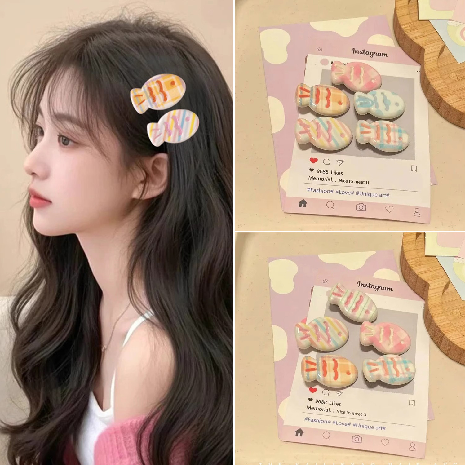 Dulce crema de viento pequeño pez clip de boca de pato de la frente de las niñas cejas laterales cabello rotos tarjetas de cabello de alta calidad no lastimar tocado de cabello
