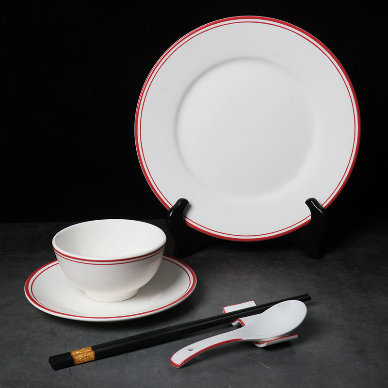 Hotel table tableware five-piece set ceramic dishes hot pot countertop restaurant red line tableware suit