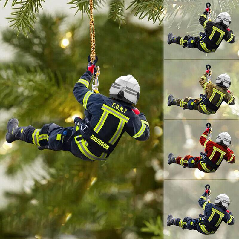 New firefighter creative pendant Christmas tree home decoration acrylic creative fire peripheral car accessories hanging