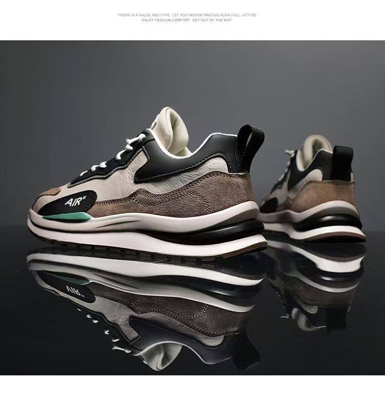 Giày thể thao nam da lì phối lưới đế dày kiểu sneaker thường ngày — H102 màu be, H102 màu trắng, H102 màu xám chi tiết 19