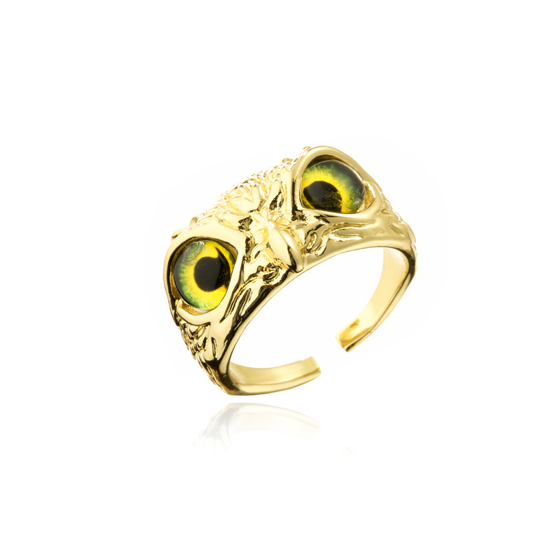 Aogu Cross-border Supply Copper Plating 18k Gold Vintage Bohemian Style Personality Owl Jewelry Open Ring display picture 2