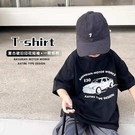新款童装男童短袖T恤2024夏季儿童韩版卡通汽车半袖儿童上衣潮