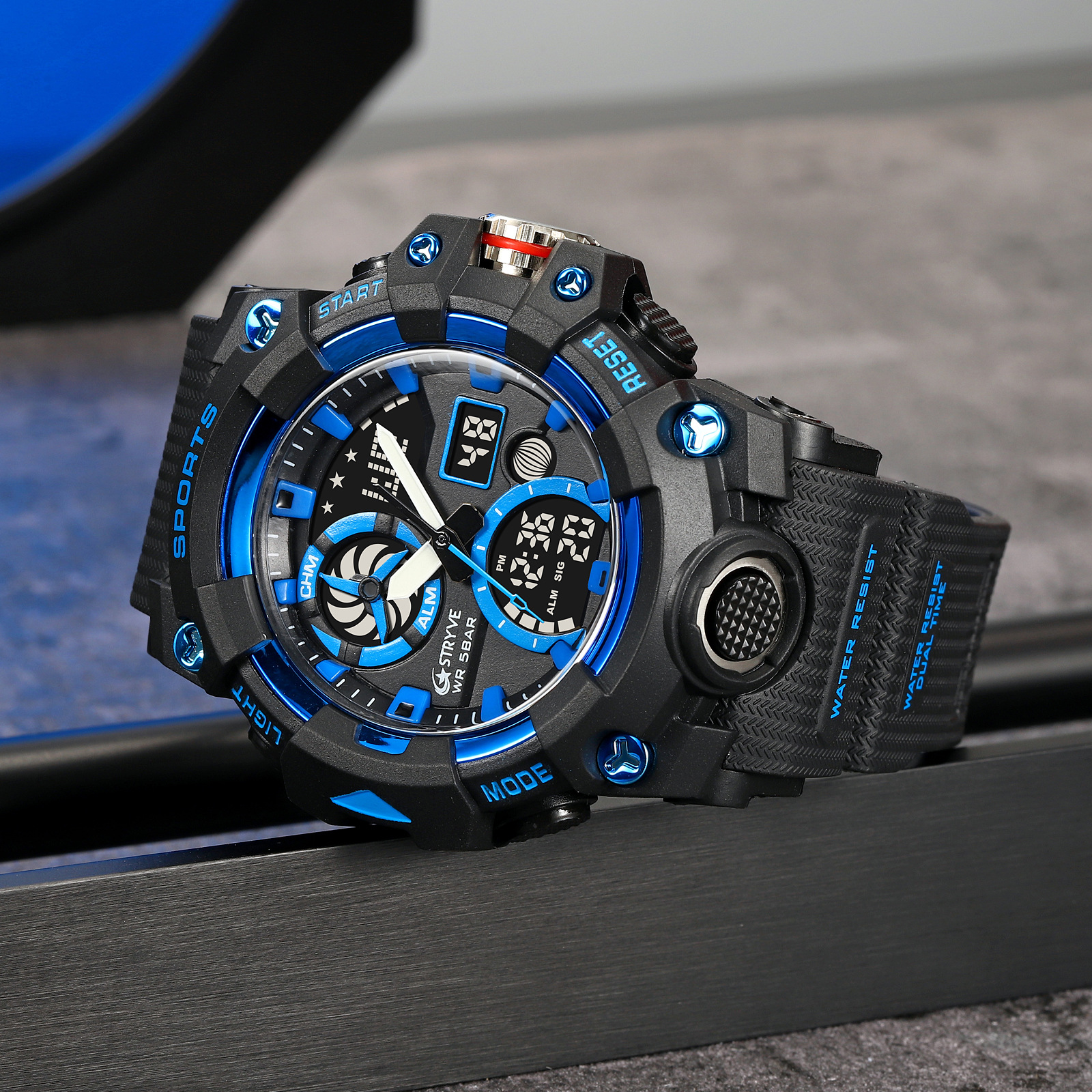 Stryve hombres moda impermeable deporte reloj luminoso electrónico multifuncional cronógrafo reloj una generación 8027