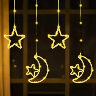 星月雪花窗帘灯led房间氛围灯圣诞树麋鹿造型皮线圣诞节装饰灯串