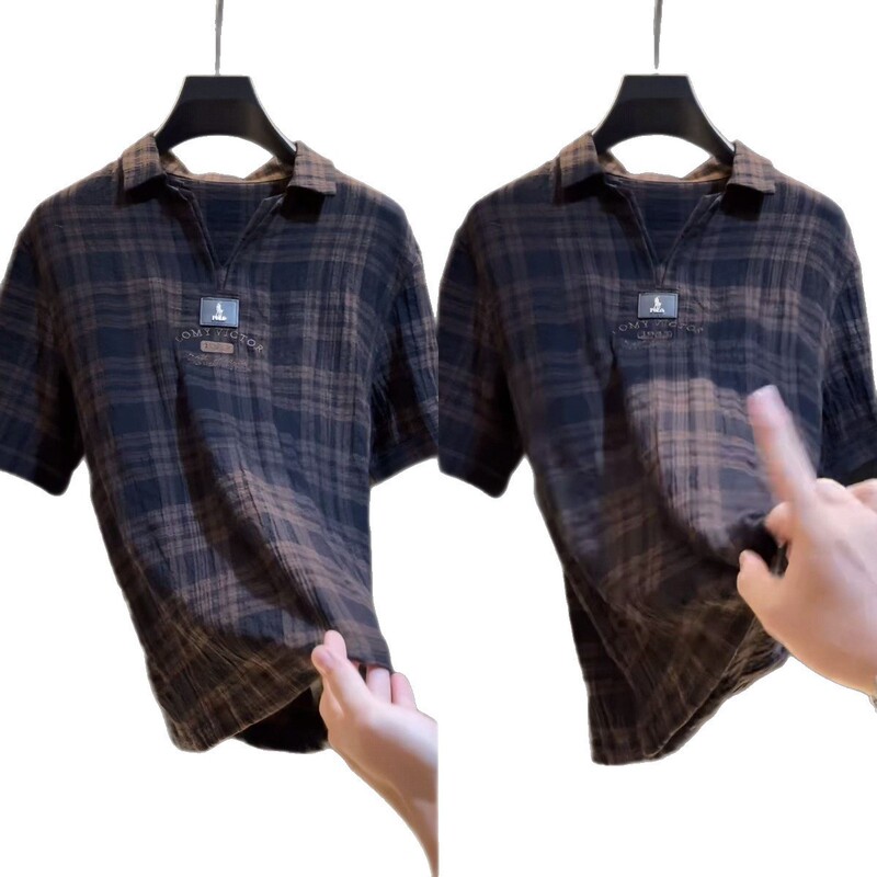 高品質の夏ヨーロッパのトップ高級夏の新デザインカジュアルチェック柄半袖Tシャツメンズトップストレンディなブランド|undefined