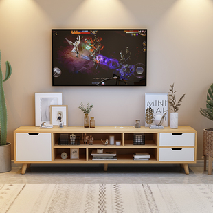 Nordic TV Cabinet Coffee Table Combination Modern Simple Living Room Small Apartment Low Cabinet Solid Wood Foot TV Cabinet Set