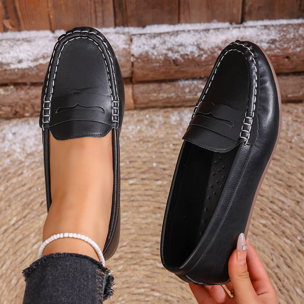 Mocasines Planos para Mujer de Cuero Sintético para Banquetes