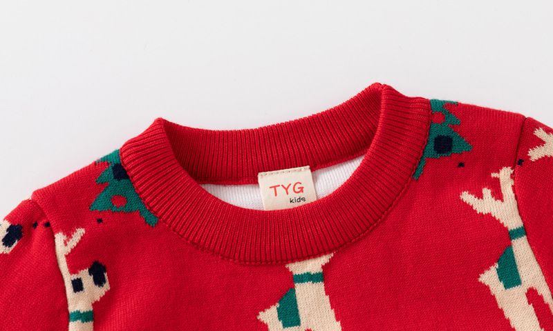 Vêtements pour enfants garçons fil de coton double couche 2024 automne hiver nouveau style pull de Noël pour petits et grands_voghion.com