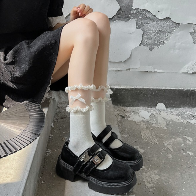 jk socks Japanese sweet mid-tube socks summer thin Lolita Mary Jane shoes lace socks outside wear ins