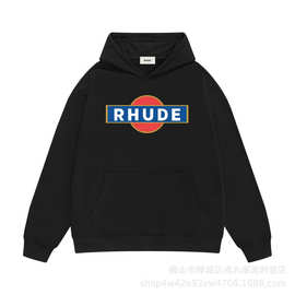 长期有潮牌高街Rhude时尚休闲连帽卫衣男女情侣街头红圆蓝方印花