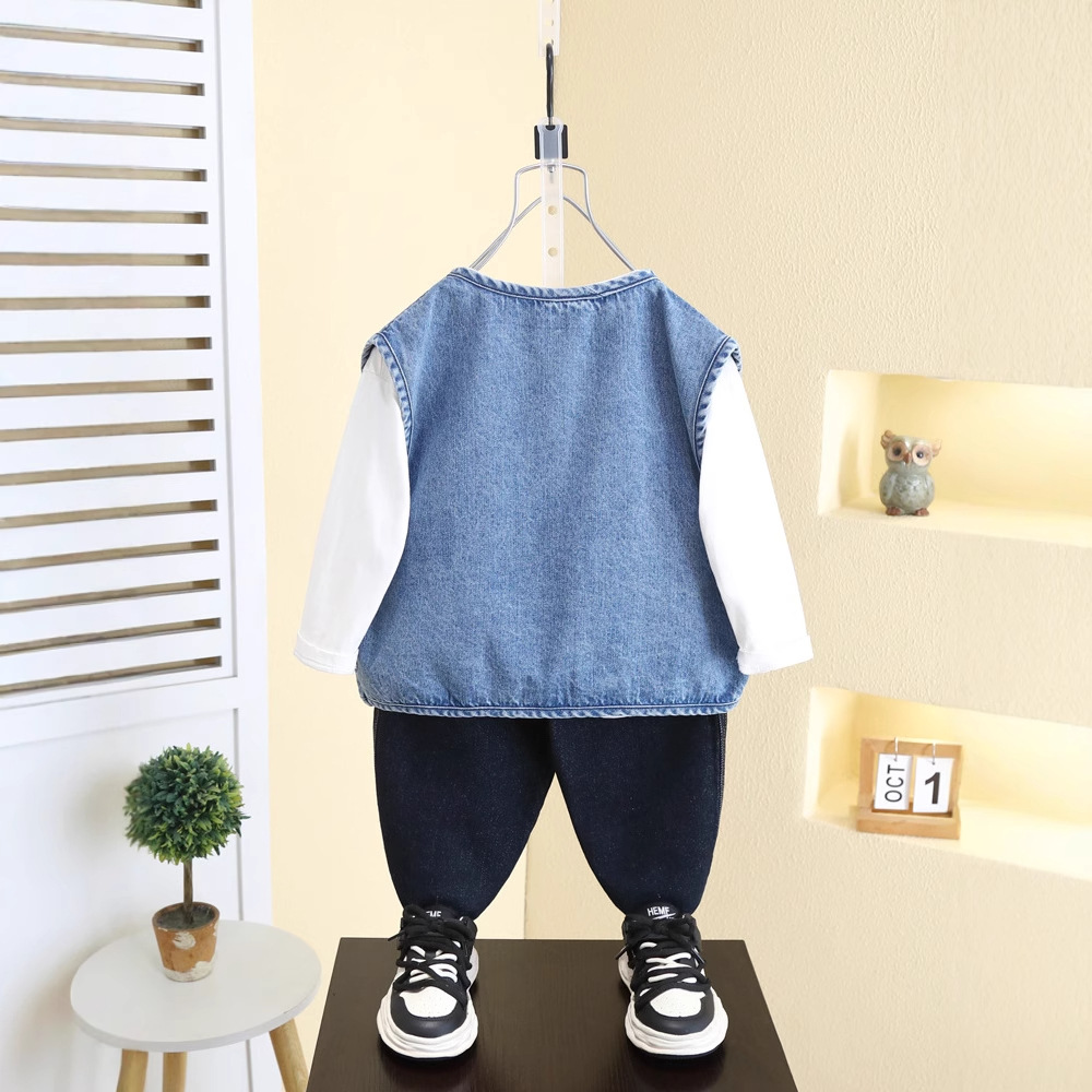 7738 Chaleco de mezclilla de primavera Chaleco de niño guapo Ropa coreana para niños 2025 nueva moda de primavera y otoño para bebés