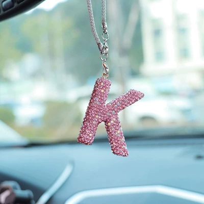 Car hanging — Letter bow clay car - k-letter-car-pendant-pink