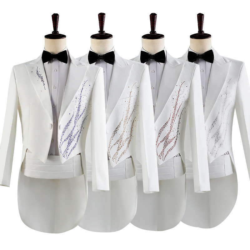 Men's Tuxedo Suit MC Dress Male Vocal Performance Singer Host Conductor Costume Chorus Performance Costume