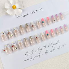 同款ins風淺色粉紫法式穿戴式美甲貼片  Kitty貓星星指甲甲片