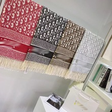 秋冬新款D字母羊毛围巾女大牌羊绒围巾流苏双面披肩保暖围脖高货