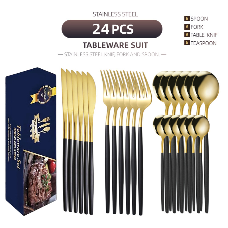 Set de cubiertos occidentales de acero inoxidable titanio 24 piezas