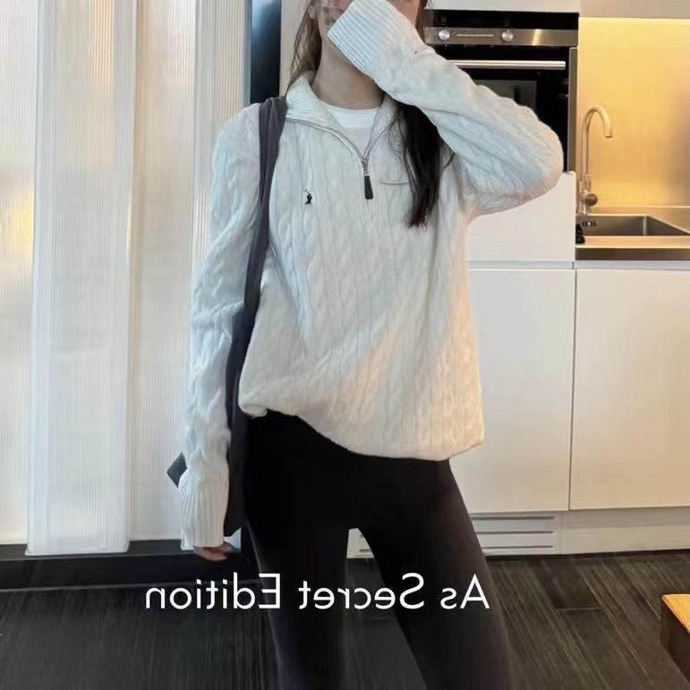 麻花刺绣半拉链毛衣女2025春秋冬小众软糯高级感针织衫慵懒风上衣|undefined