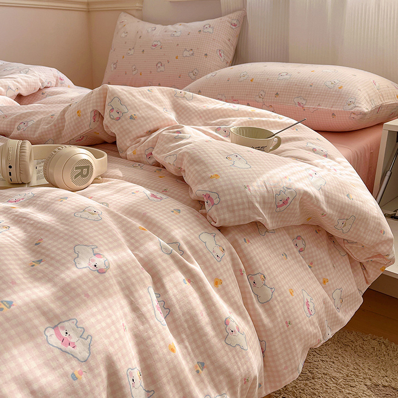 Cama de algodón de hilo de doble capa de cuatro piezas 100 algodón 2025 nuevo estilo funda de edredón sábana ropa de cama individual de tres piezas