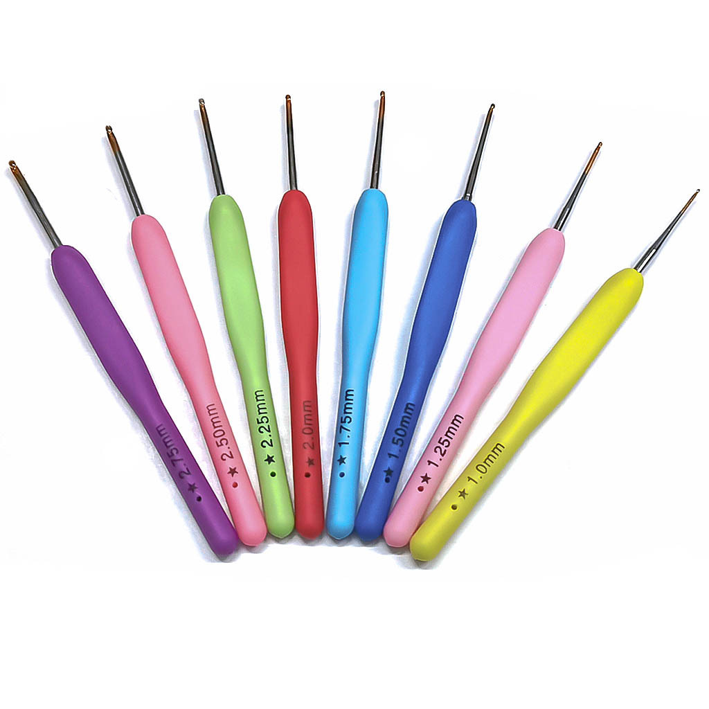 Herramientas de tejido aguja de suéter de encaje de ganchillo de mango suave impresión de ganchillo un conjunto de 8 bolsas OPP