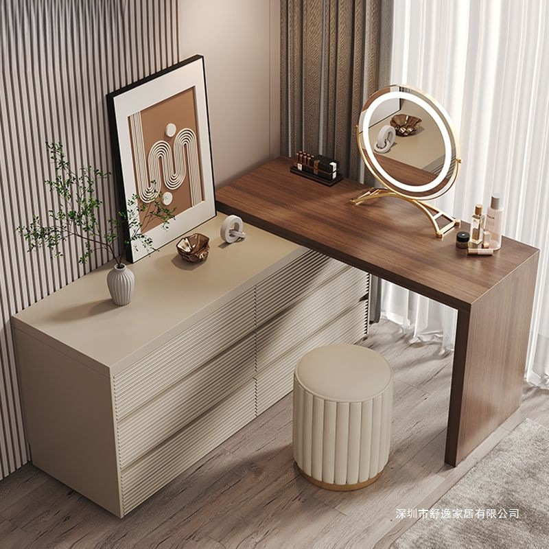 Solid Wood Ecological Board Italian Minimalist Cupboard Dresser Integrated Master Bedroom Tv Cabinet Desk High-End Makeup Table