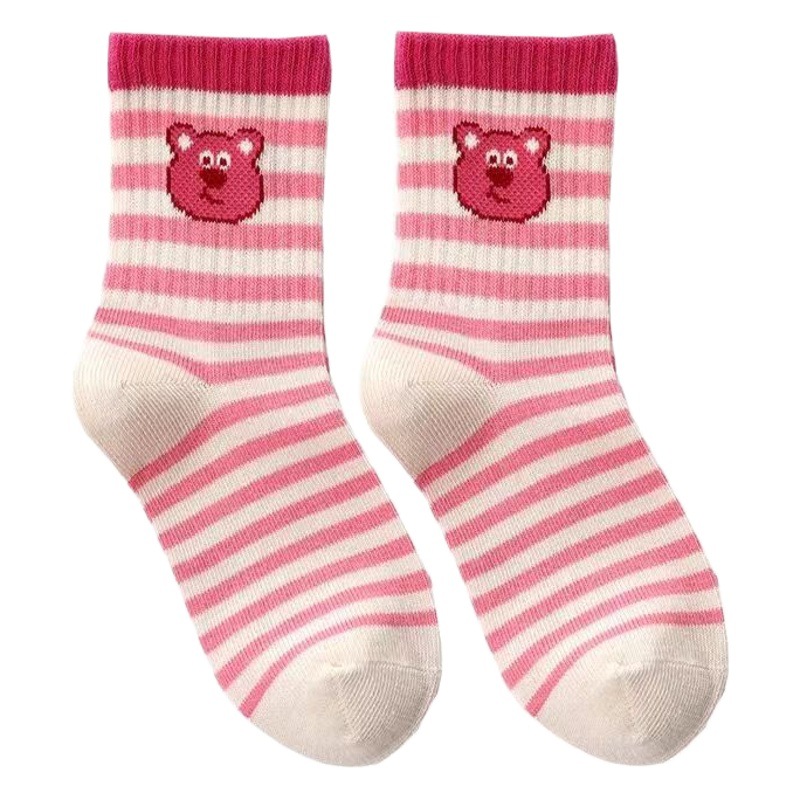 Otoño e invierno engrosada Terry Calcetines para niños dibujos animados fresa oso Rosa calcetines para niñas linda princesa media pantorrilla calcetines moda