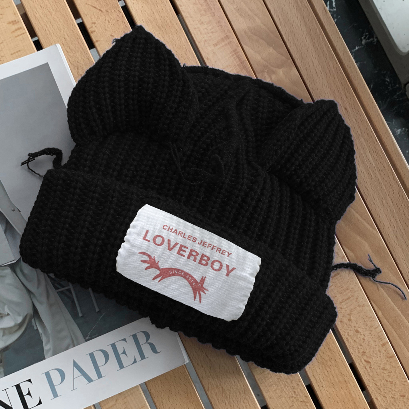 Gross LOVEBOY etiqueta gorra de tejido orejas de gato gorra de tejido mujer gorra de tejido estilo coreano amplio bordado gorra de lana caliente